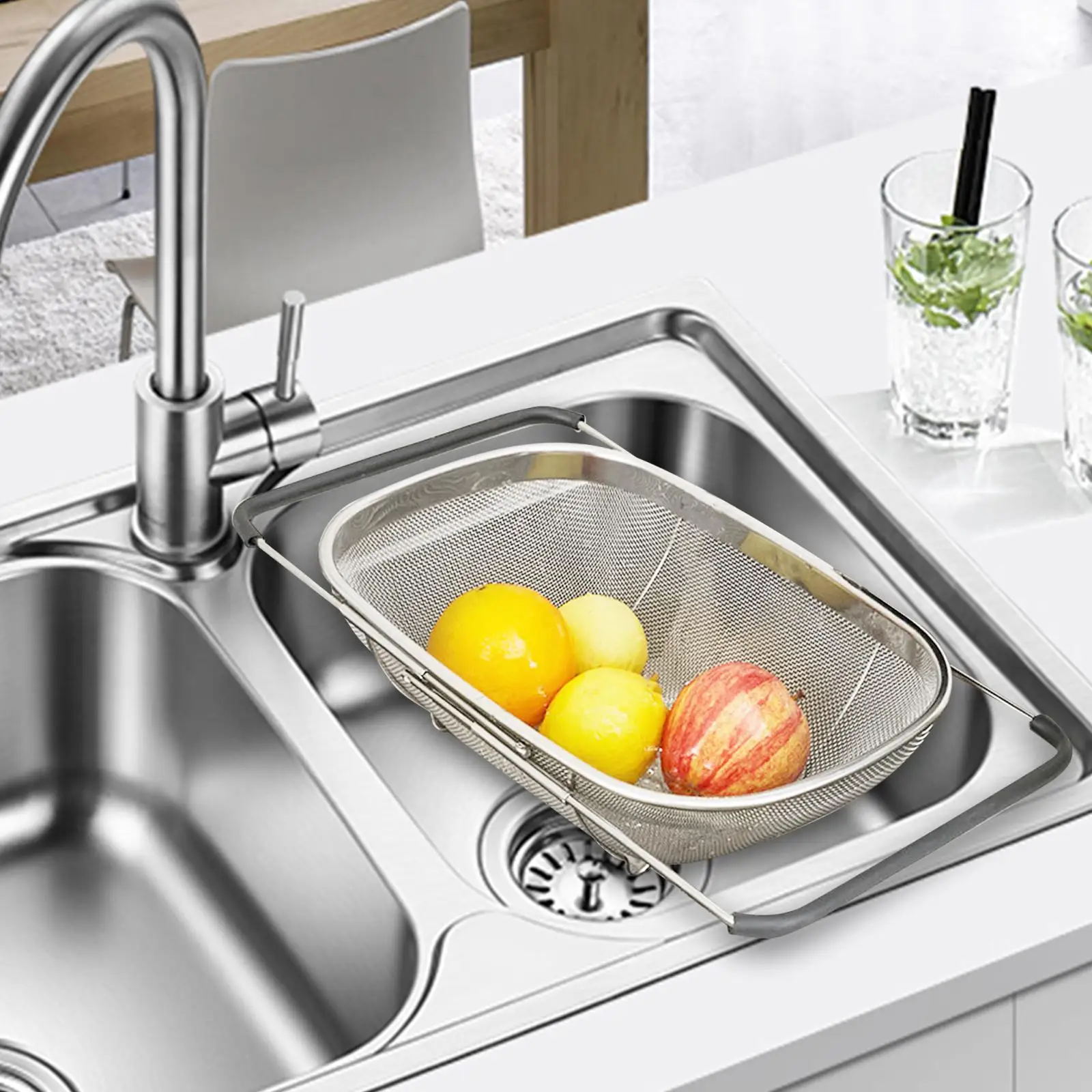 over The Sink Colander Retractable Breathable Drainage Home Kitchen Sink Draining Basket for Drain Rinse Vegetables Fruits 3