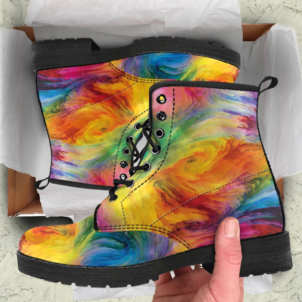 

Fancy Floral Print Women's Ankle Boots Autumn Winter Casual Ladies Leather Boots Lace-up Platform Boots zapatillas de deporte
