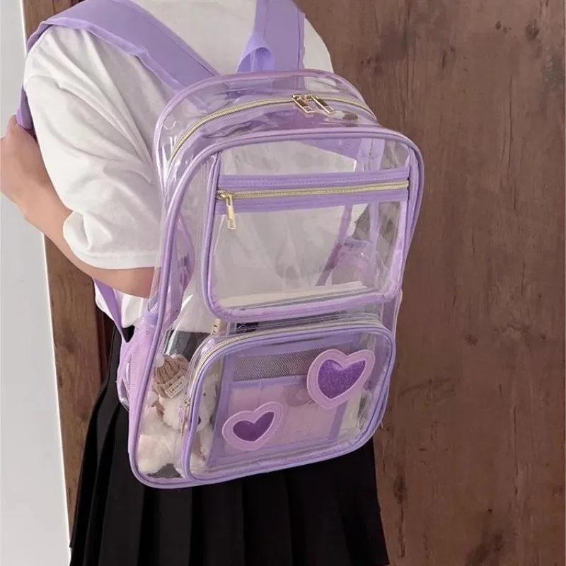 Xiuya Transparent PVC Womens Backpack Summer College Style Fashion Large Capacity Travel Backpack Designer Luxury Female Y2k Bag