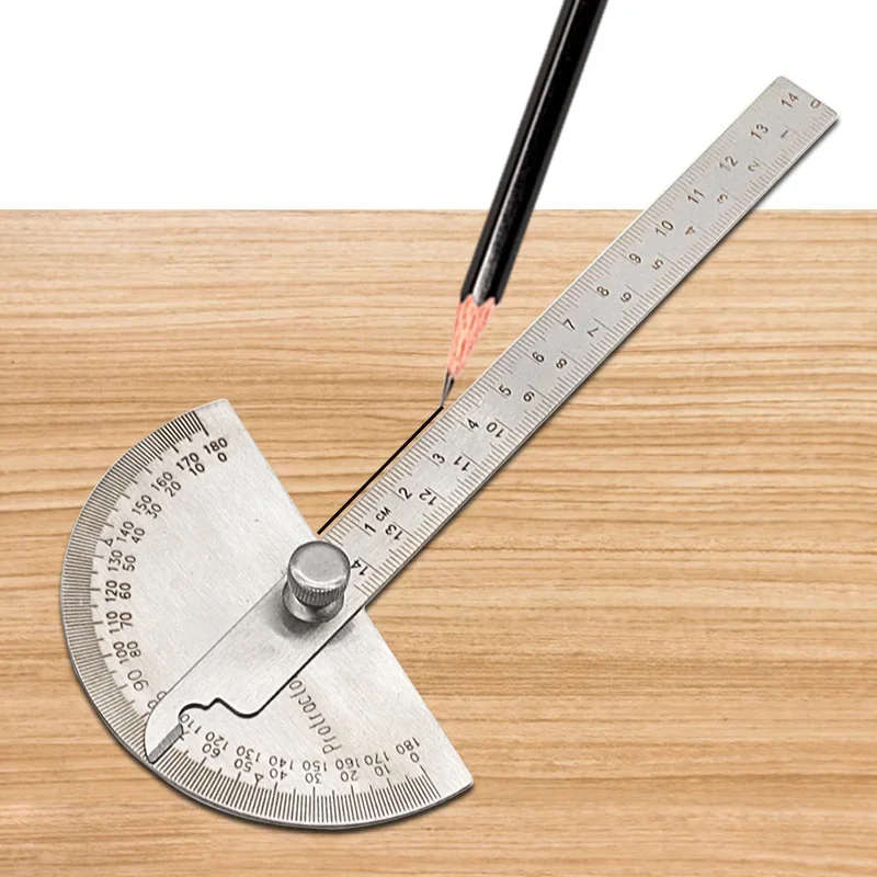 180 Degree Adjustable Protractor Stainless Steel Angle Gauge 0-100mm/14mm/15mm Round Head Caliper Measuring Ruler 5
