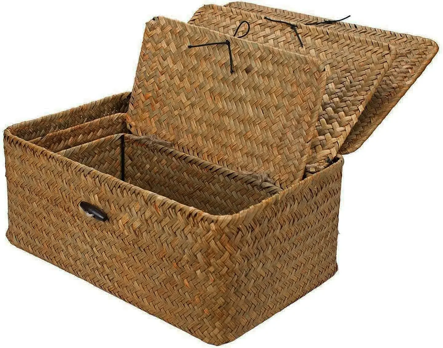 Shelf Baskets with Lid Set of 3 Handwoven Seagrass Storage Box Wicker Basket Desktop Makeup Organizer Multipurpose Container 5