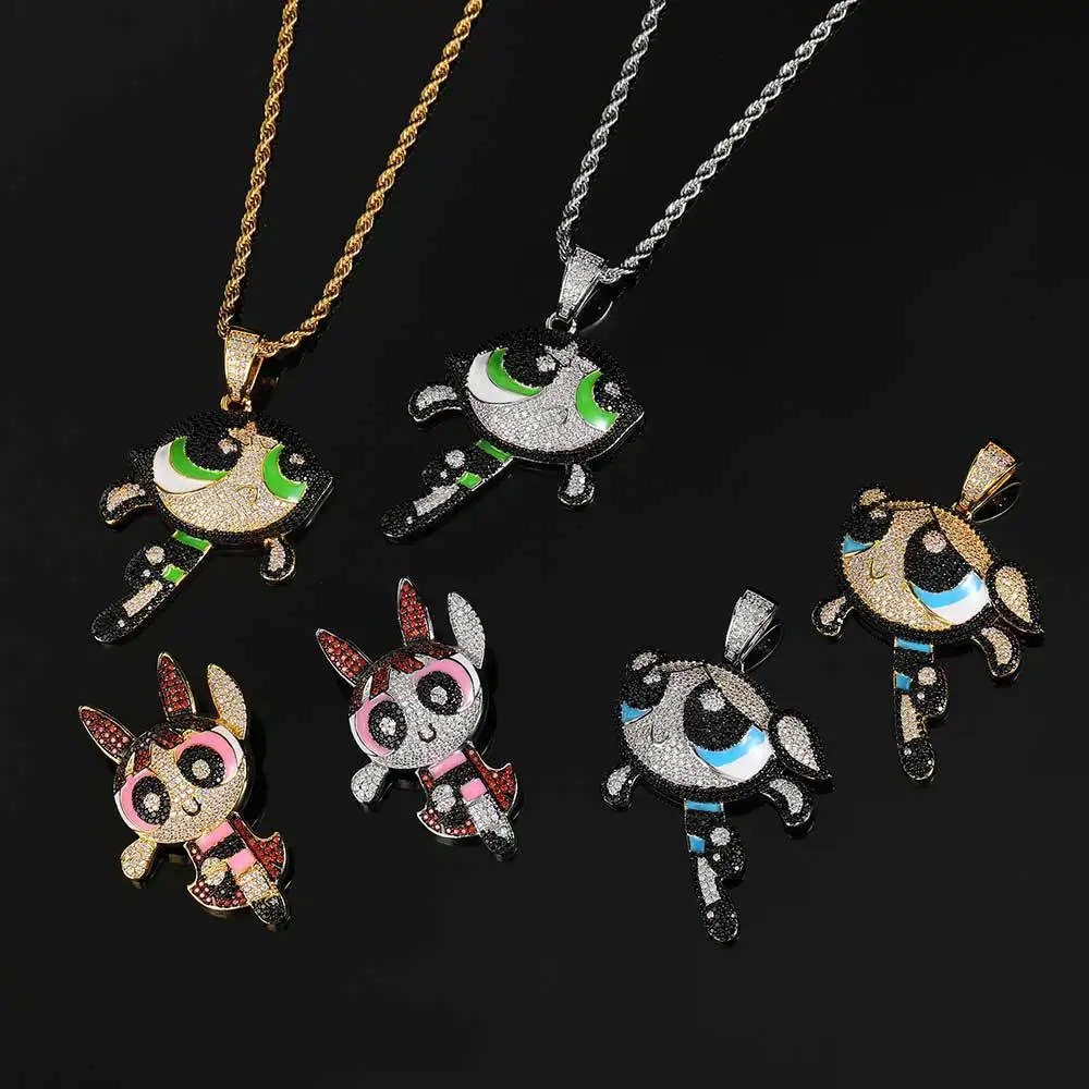 Uwin Big Eyes Colorful Gilrs Pendant Luminous Iced Out Cubic Zirconia Hip Hop Necklace For Men Women Fashion Jewelry Gifts