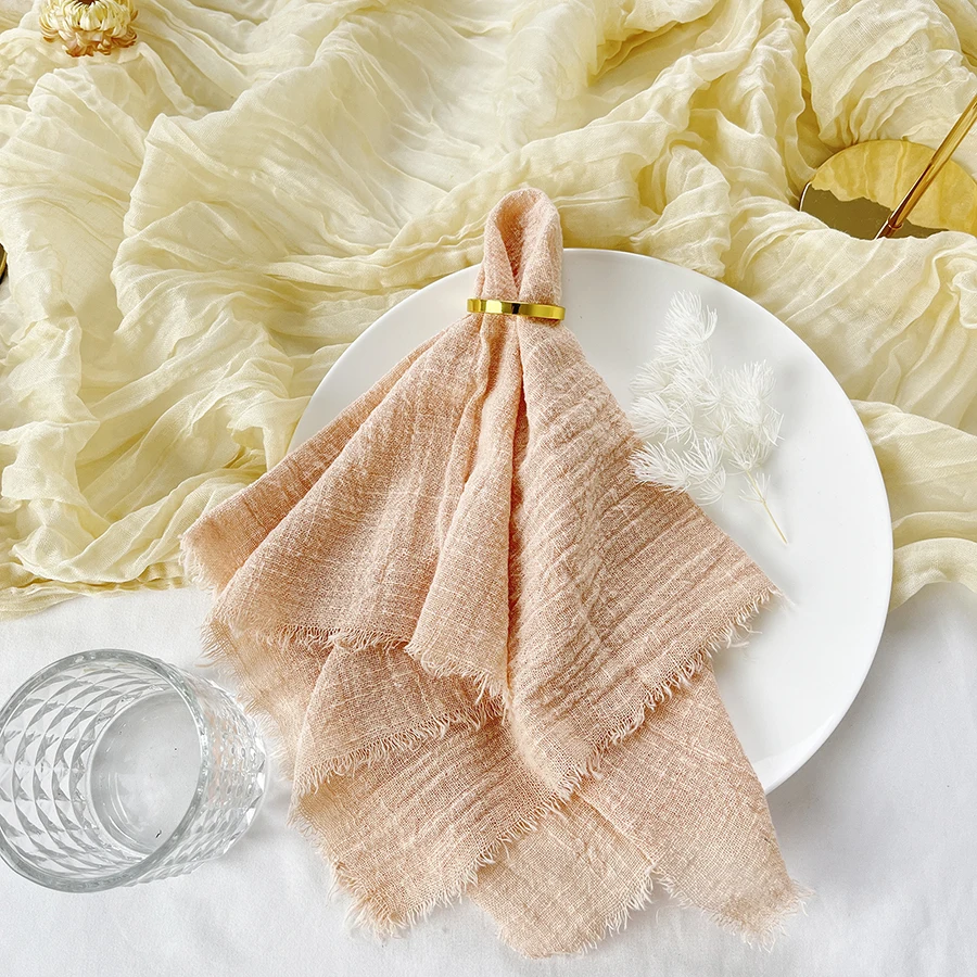 Set of 10 Rustic Retro Green-Trimmed Cotton Gauze Napkins – Elegant Table Decor