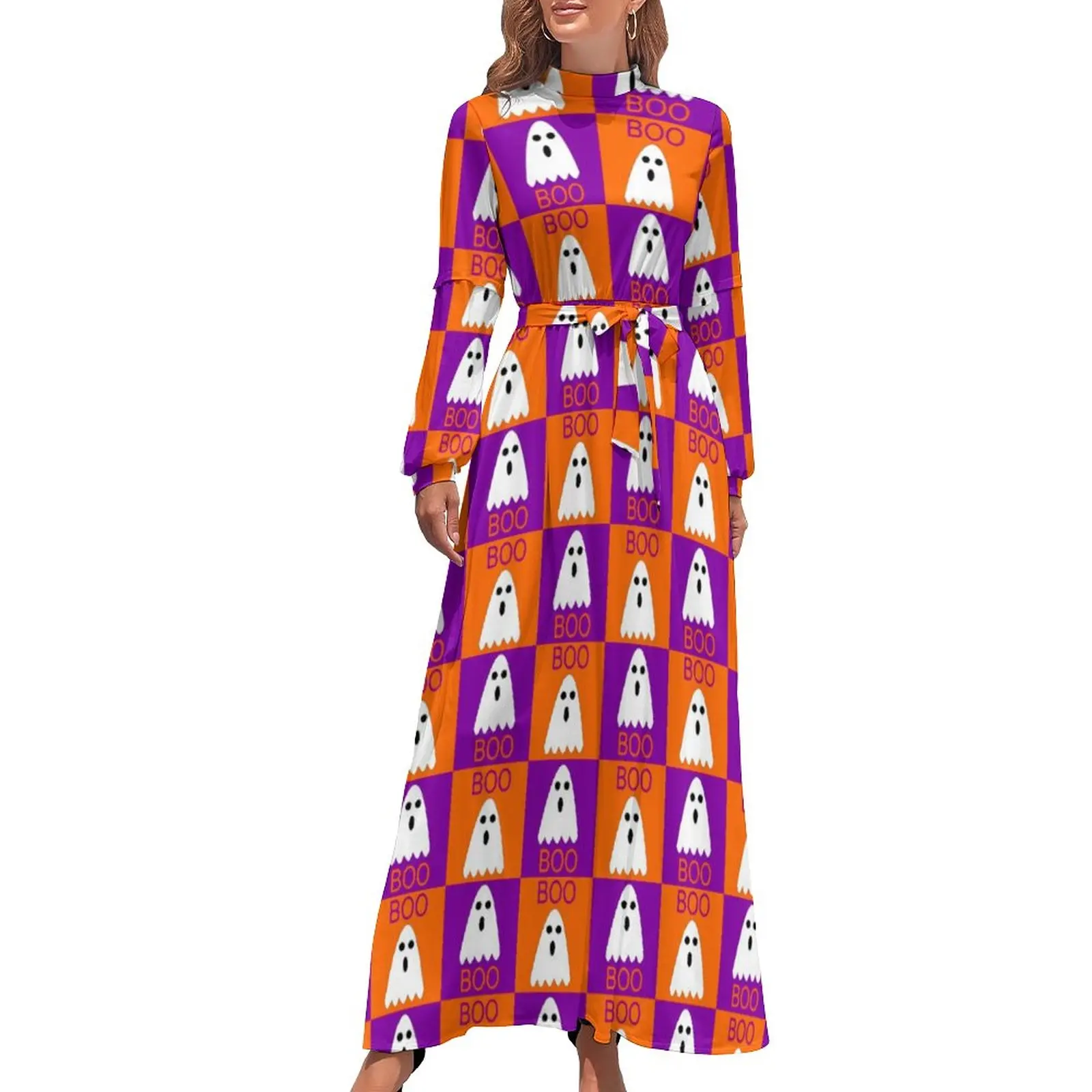 

Halloween Print Dress Boo Ghost Vintage Maxi Dress Streetwear Beach Long Dresses High Waist Graphic Vestido