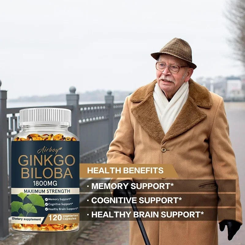 Ginkgo Biloba Supplement Helps Maintain Brain Power Energy Memory Concentration Anti-Fatigue Antioxidant