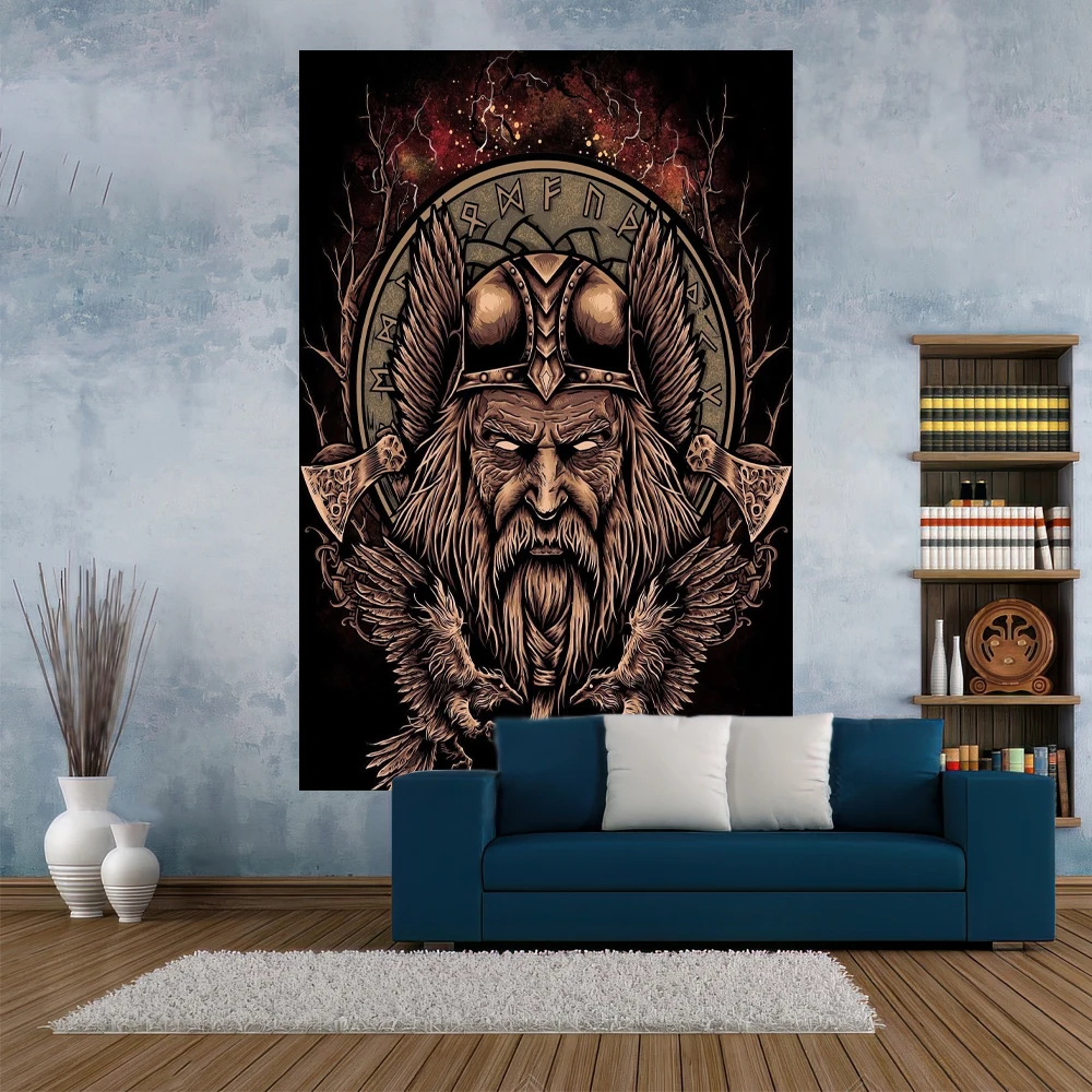 XxDeco Retro Hippie Tapestry Viking Retro Mysterious Raven Printed Witchcraft Bedroom Decoration Wall Hanging Carpets Yoga Mat tapestry decor