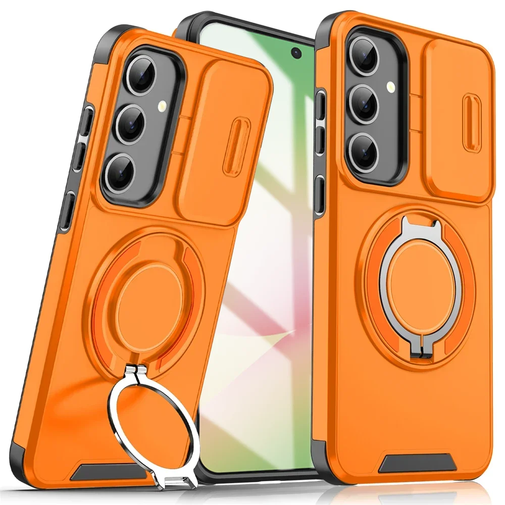 360° Rotating Hidden Metal Ring Holder Case with Camera Protection - Durable Hard PC Phone Cover