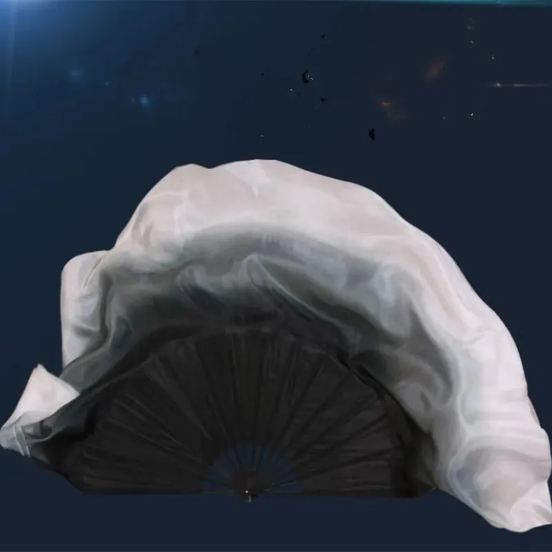 Women Real Silk Yangko Dance Silk Bamboo Veils Dance Short Fan Veil Gradient Color Half Circle Two Layers 85cm 1 Pair