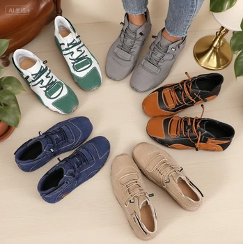 النساء أحذية الكاحل العصرية كتلة اللون الجلود أزياء العلامة التجارية أحذية رياضية الرجعية المضادة للانزلاق مريحة عالية أعلى دراجة نارية النساء الأحذية 6