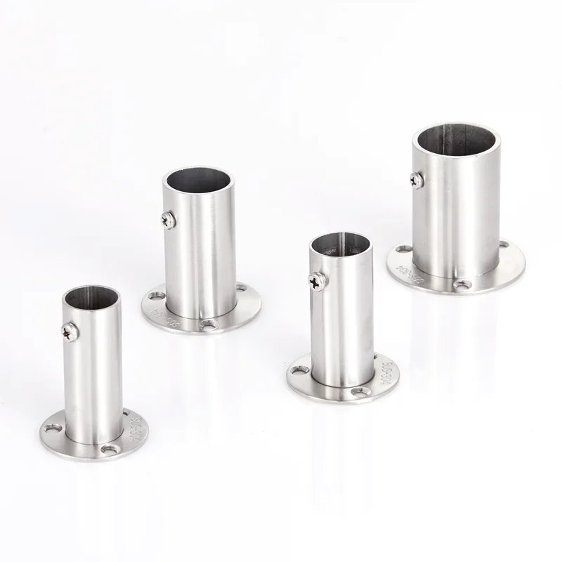Description Picture 2 of item2Pcs 201 304 Stainless Steel 60mm 80mm High Tall Flange Holder Bracket Closet Rod Wall Floor 19mm 22mm 25mm 32mm Tube