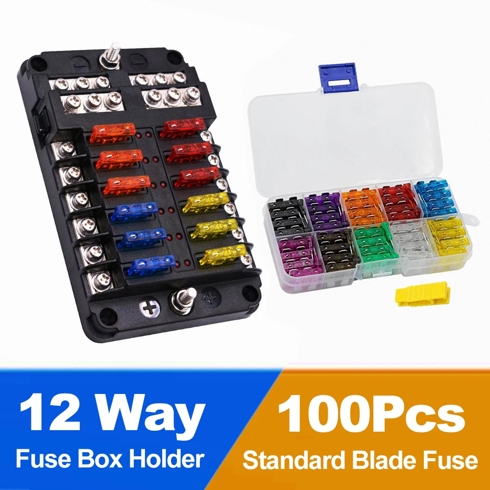 Pannello A 12 Vie 12V 32V 100A Portafusibili Portalampada Indicatore Luminoso Relè Accessori Di Protezione Per Camion Marino Per Auto Da Barca