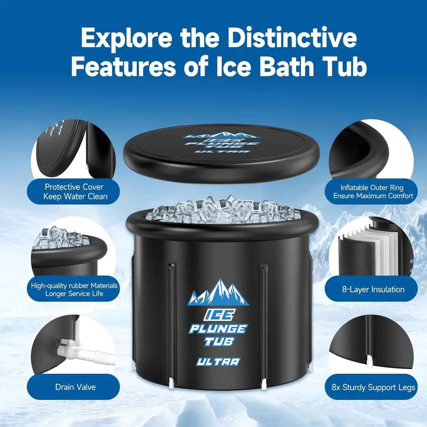 Cold Plunge Tub Size 126 Gallons Ice Bath Tub, Multiple Layered Portable Ice Bath, Cold Water Therapy Training Athletes Recovery 4