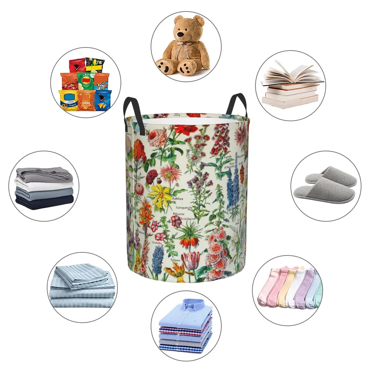 Adolphe Millot HD Fleurs Laundry Basket Foldable Large Clothing Storage Bin Encyclopedia Books Nursery Child Baby Hamper