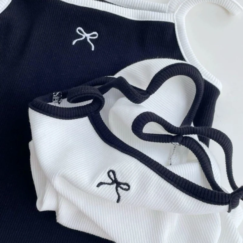 2025 Summer New Girls Sling Vest Kids Long T-Shirts Cute Bowknot kids Sleeveless Princess Casual Dresses Cotton Children Clothes