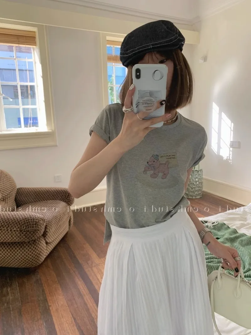 

Kawaii Cartoon Printed Cotton T-Shirts for Womens Fashion Casual Soft Short Sleeve Tees Y2k Sweet Girls Street Tops Clothes