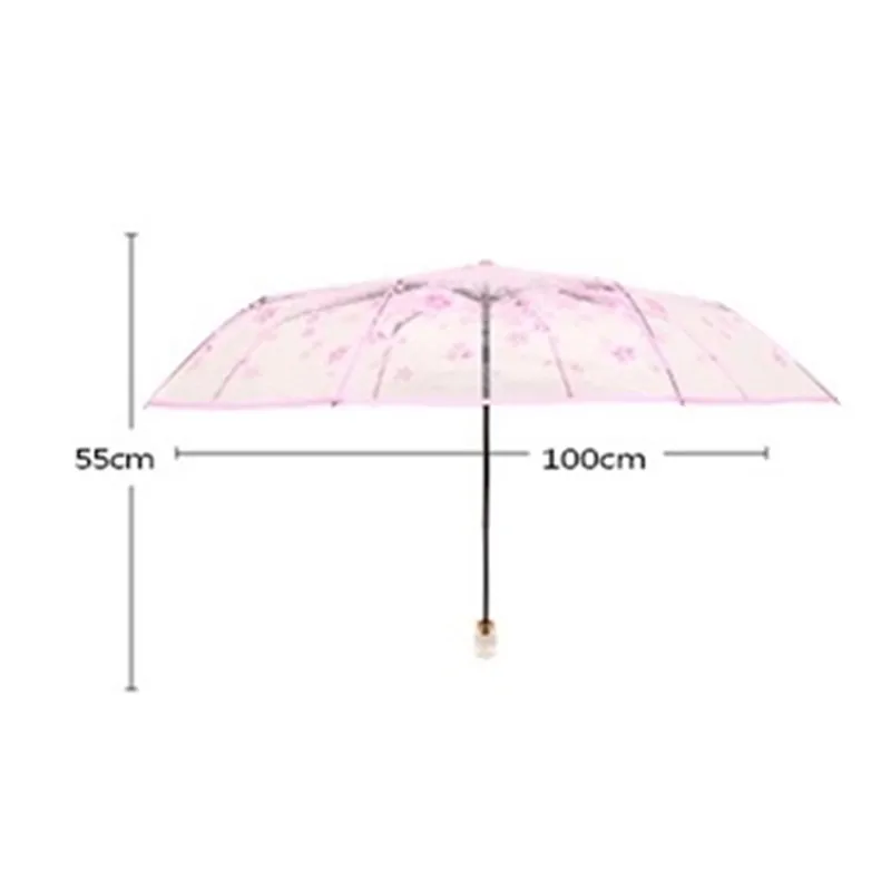 Romantic Transparent Flowers Bubble Dome Umbrella For Wind Heavy Rain Women Sun Umbrella