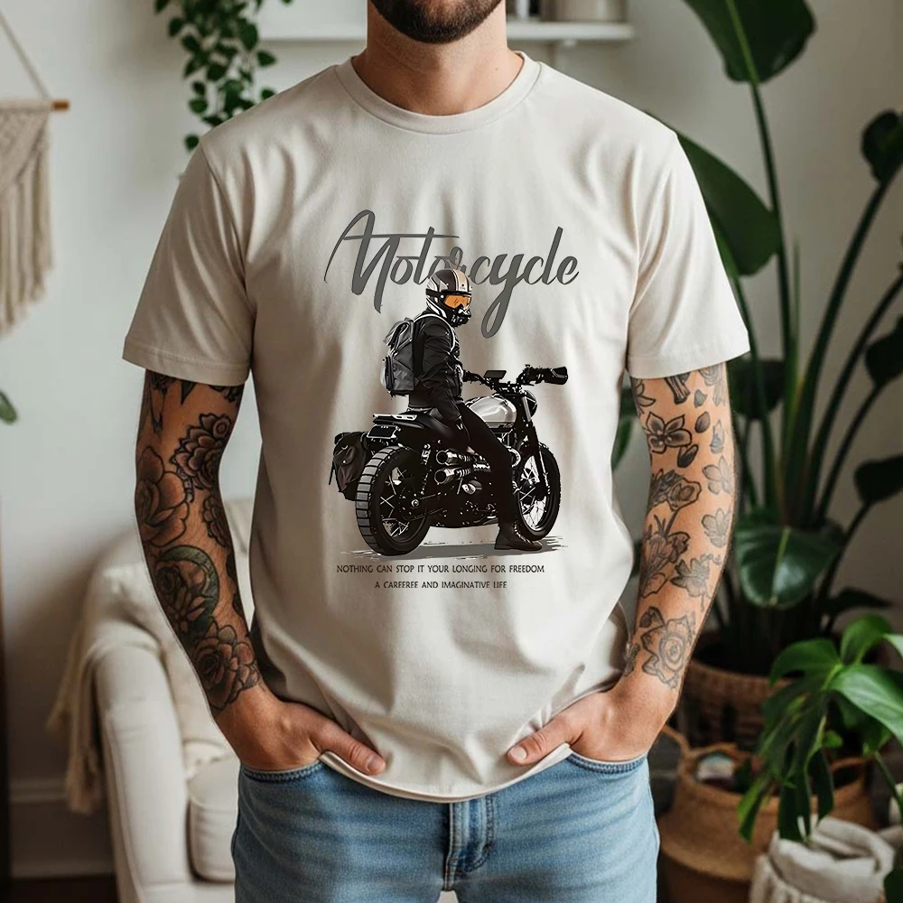 Neues Sommer-T-Shirt für Herren aus 100 % reiner Baumwolle, Motorrad-Langsamkeit für die Freiheit, Vintage-Biker-Stil, lässig, atmungsaktiv, kurze Ärmel