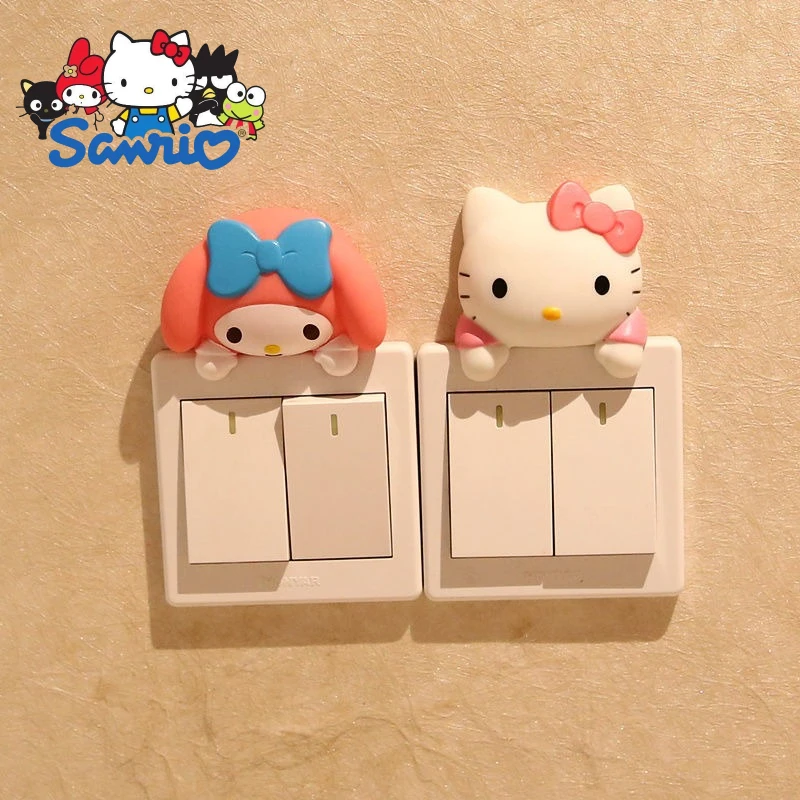 

Sanrio модель Hello Kitty Kuromi Mymelody Cinnamoroll помпон пурин кавайная мультяшная ручная работа Настенная Наклейка розетка декоративная крышка