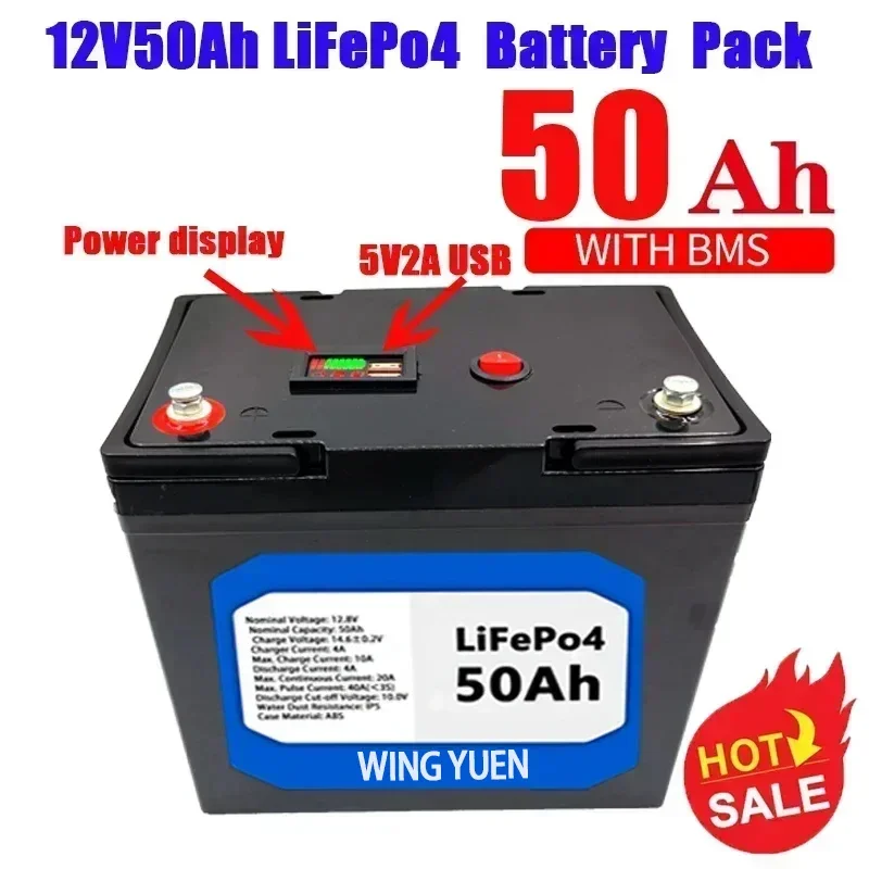 

12V 50Ah Lithium Iron Phosphate Battery LiFePO4 Built-in BMS LiFePO4 Battery for Solar Power System RV House Trolling Motor