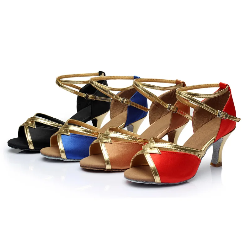 

Women Latin Dance Shoes Salsa Ballroom Party Shoefor Ladies Heels 5/7CM Sandals Black, Brown, Red and Blue Shoes for Dancing