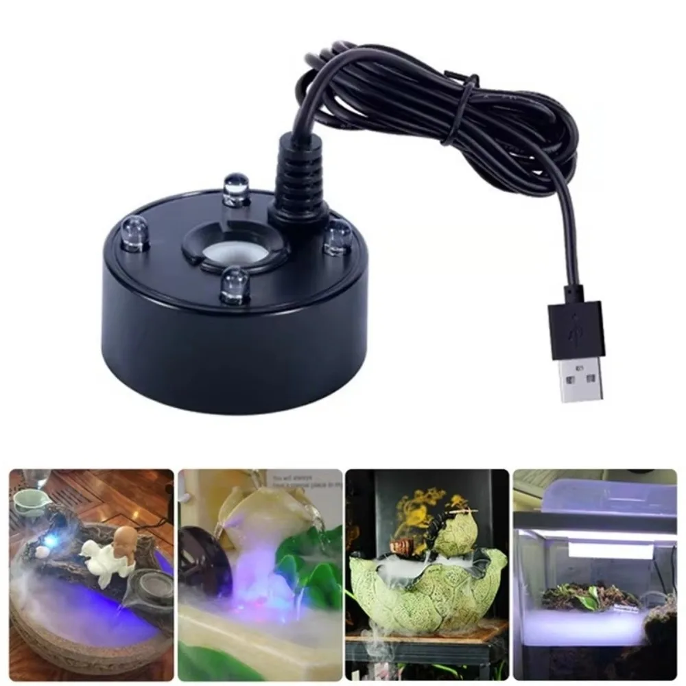 New 5V USB Mist Maker 4 LED Lights Colorful Lights Water Fountain Bubble Generator Atomizing Heads Atomizer Head Fish Tank
