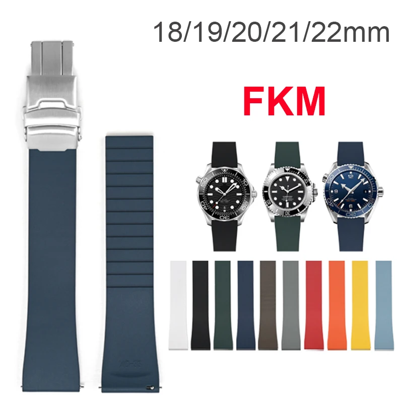 High Grade FKM Fluoro Rubber Watch Band 18mm 19mm 20mm 21mm