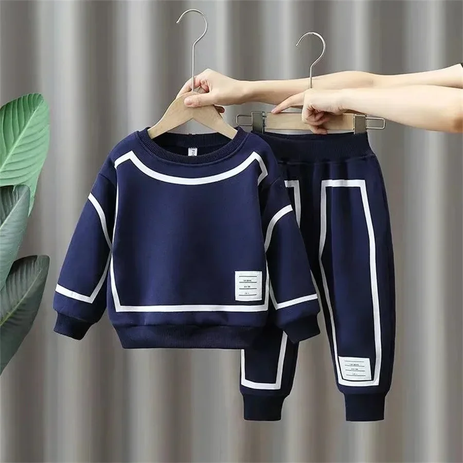 

O-neck Sweatshirts Kids 2 Piece Sets Striped Casual Long Sleeve Pullover Tops Boys Conjunto New Jogger Sweatpant Children Outfit