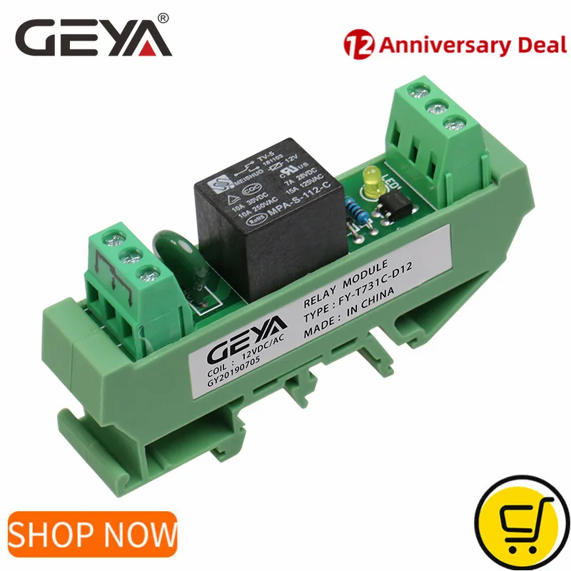 Geya Din Rail Mounted 1 Channel Relay Module 5v 48v 24v 12v 110vac 230vac Gsm Relay Control