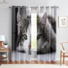 Cat Japanese Cartoon Cute Simple Decorative Curtains Boys Girls Bedroom Children's Room Easy To Wash 3D Printed Curtains 2PCS 3