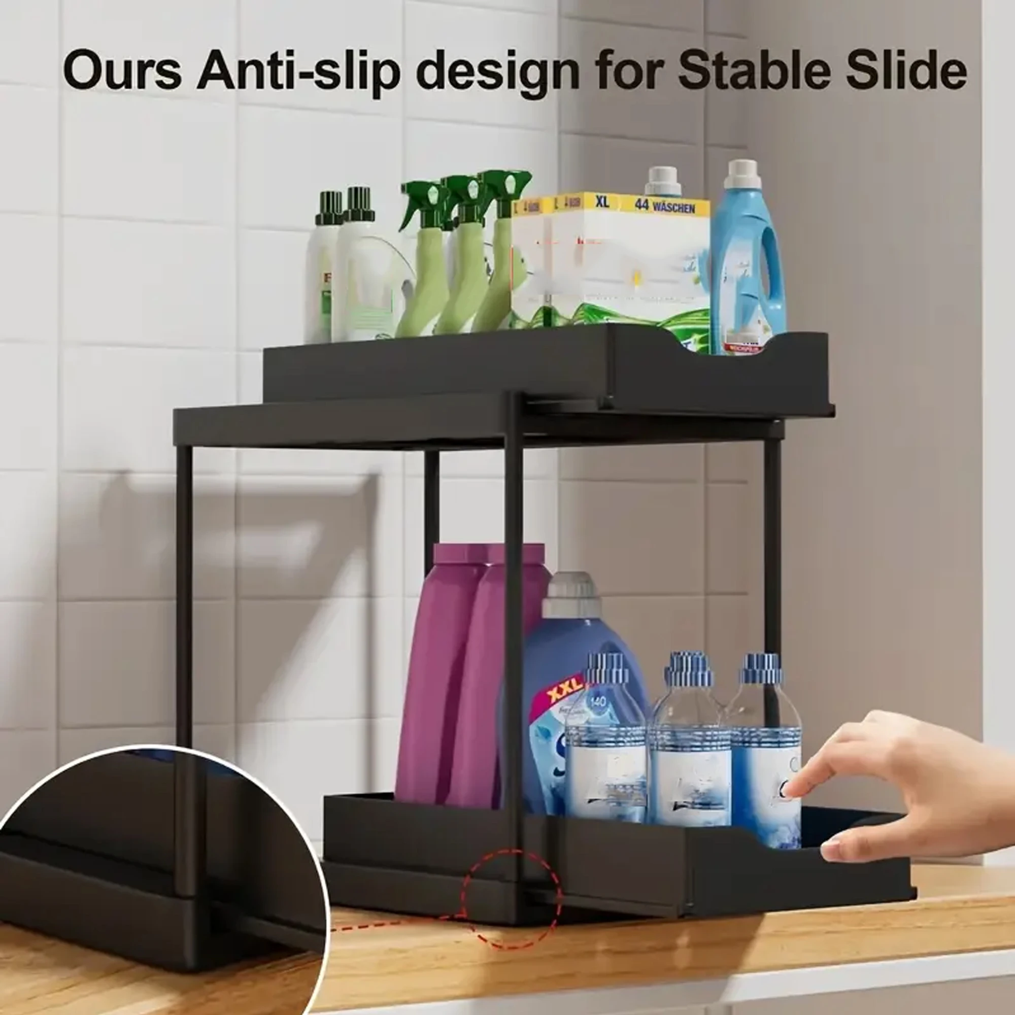Pull-Out Double-Layer Kitchen Storage Rack with Drawers Ideal for Kitchen Sink Organization
