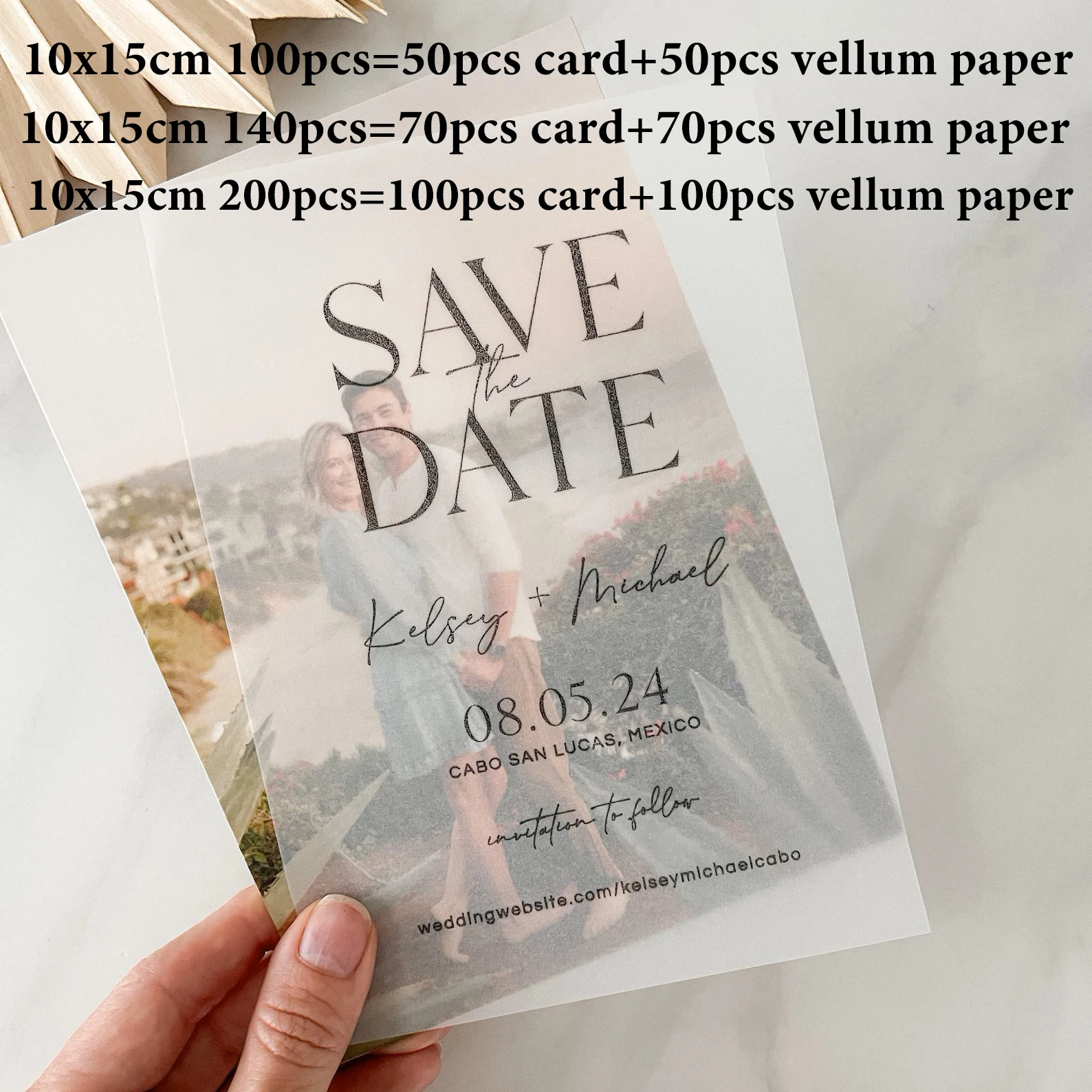 Elegant Wedding Invitation With Vellum Paper Save The Date Announcement Engagement Personalized Name Party Supplies