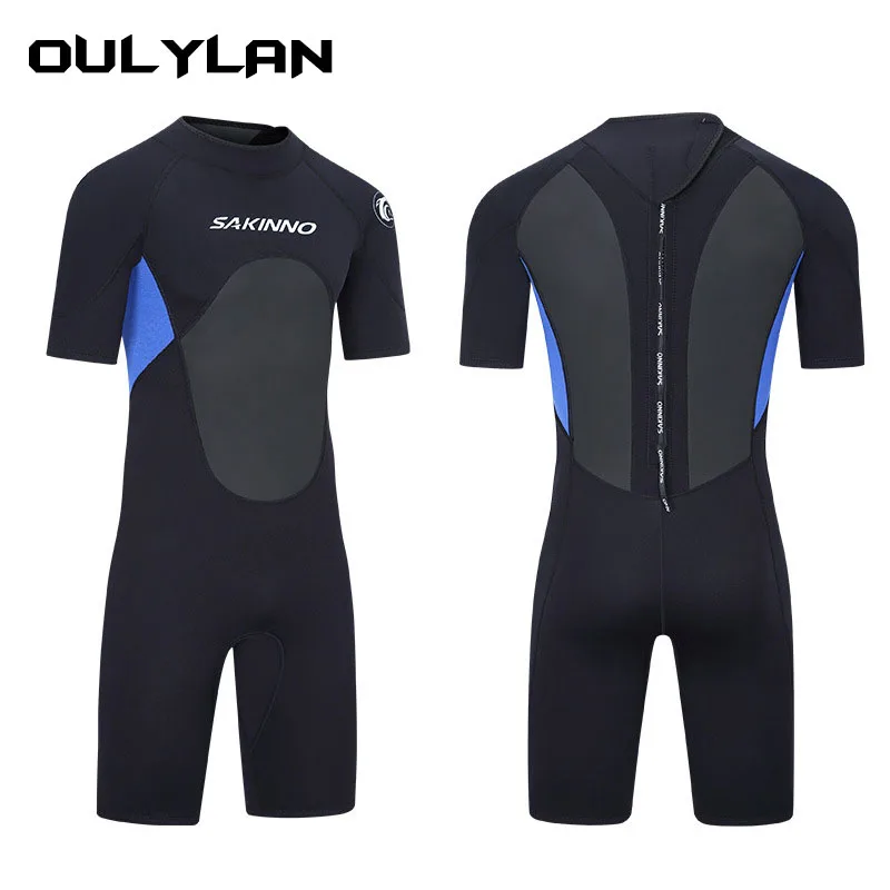 

Oulylan Sleeve Patchwork Wetsuit One-piece 3mm Men Short Neoprene Zip Wet Suit Spearfishing Swimming Urban Beach Swimwear