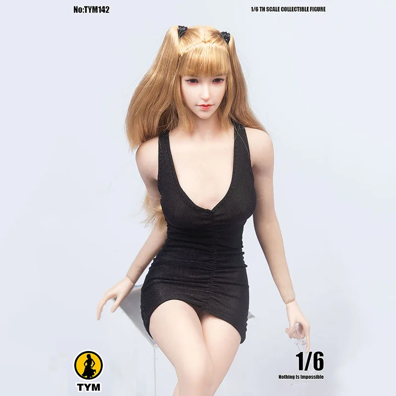 

1/6 Women Soldier Dress Slim Hip Dress Sleeveless Deep V Neck Bodycon Sling Heels Shoes Accessory For 12" Action Figure Model