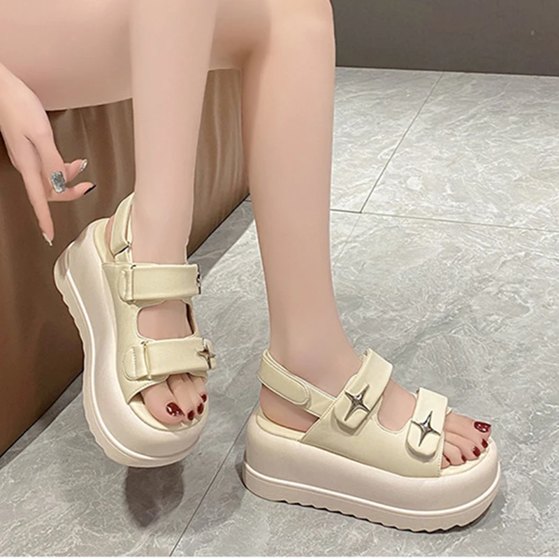 Summer Women 7.5cm Women Leisure Chunky Platform Sandals Casual Sandals Adult Casual Beach Shoes Female Jelly Shoes Szie 35-40