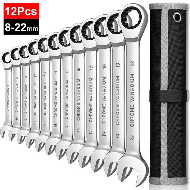 Set di chiavi combinate a cricchetto, Set di utensili manuali in acciaio al  cromo vanadio metrico