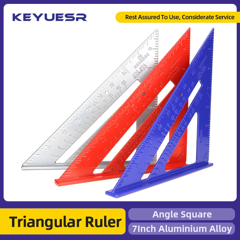 Triangular Ruler 90 Degree Protractor Woodworking Square Ruler Aluminium Alloy Triangle Ruler Building Framing Tool Gauges 7Inch