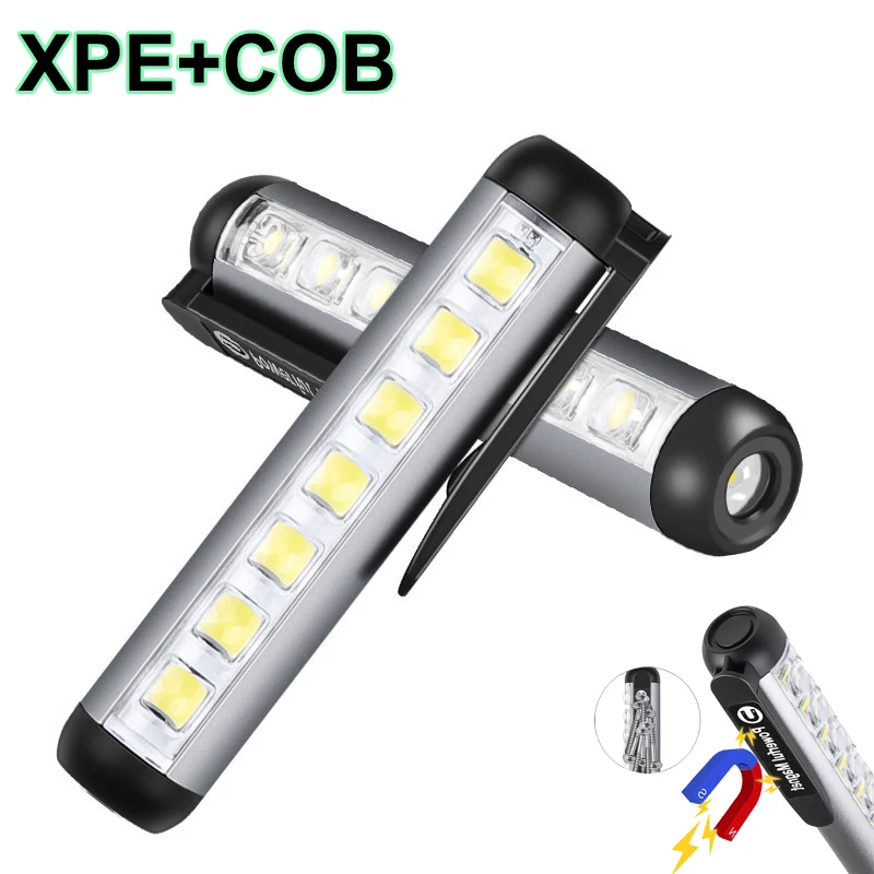 

Mini Portable Flashlight Rechargeable XPE+COB Torch Lamp Ultra Bright Clip LED Work Light For Outdoor Camping Emergency Lighting