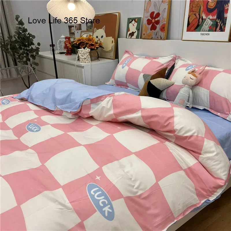 Ins Black And White Checked Bedding Set Grey Sheet Quilt Cover Single Double Full Queen Size With Pillowcases For Adults duvet cover set