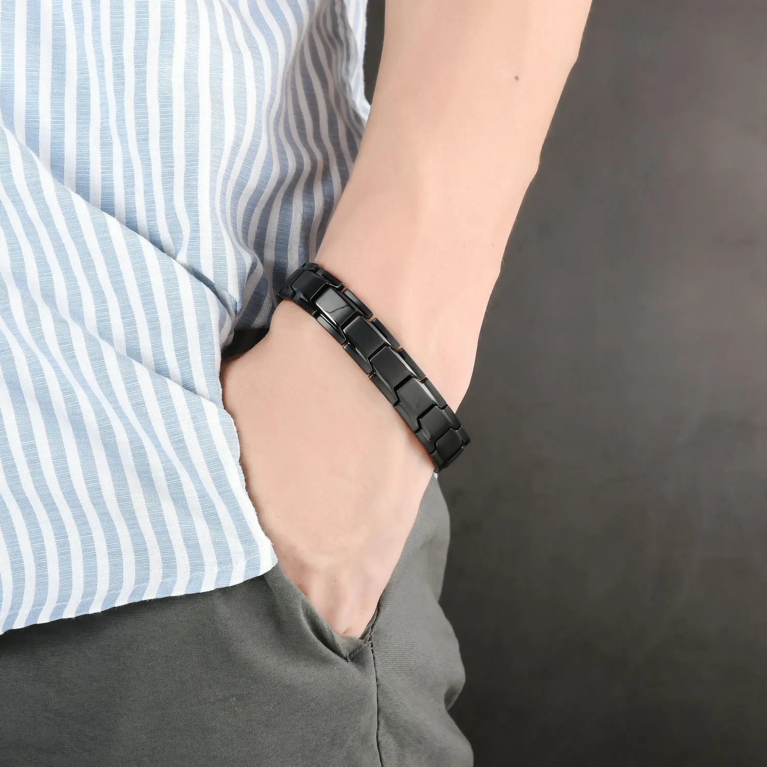 Magnetic Bracelet Men Simple Black Stainless Steel For Arthritis Health Care Jewelry Gifts
