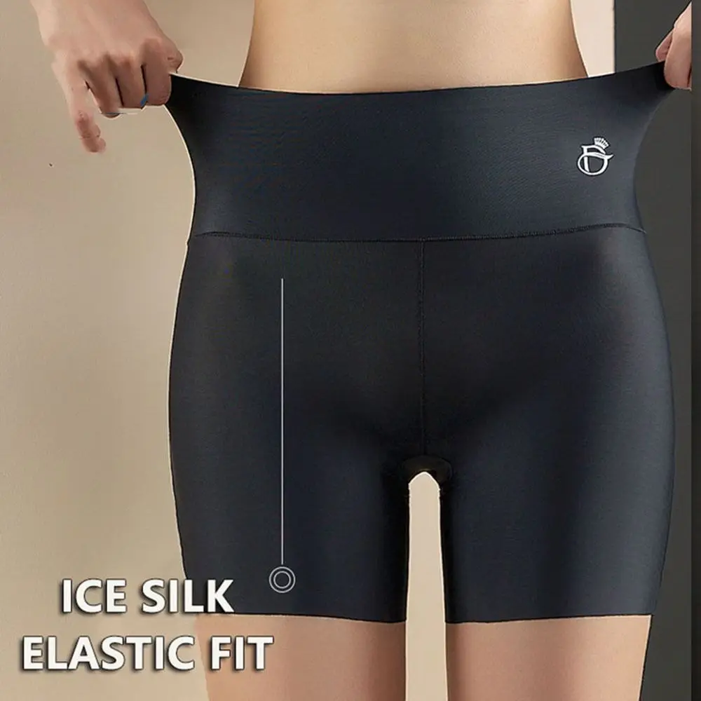 Solid Color Tummy Hips Sliming Plus Size Leggings High Waist Underwear Safety Shorts Ice Silk Boxer Women Safety Short Pants safety shorts workout shorts high waist shorts women leggings safety pants high waist underwear