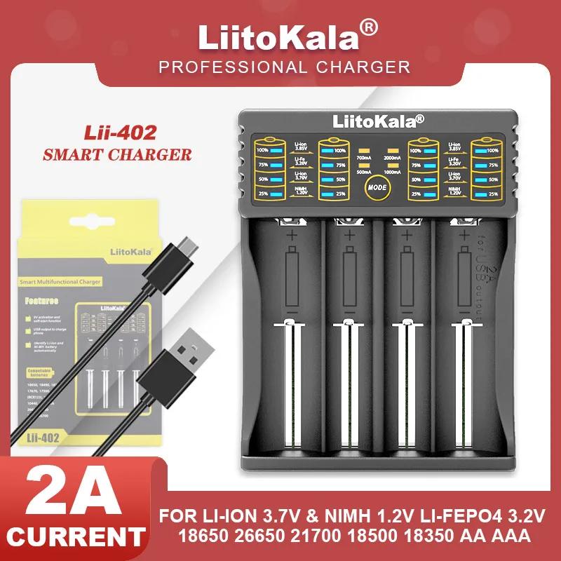 Liitokala Lii-500 Lii-402 Lii-202 Lii-100 3.7V 1.2V Multifunction 18650 26650 21700 17355 18350 14500 AA AAA  Battery Charger 