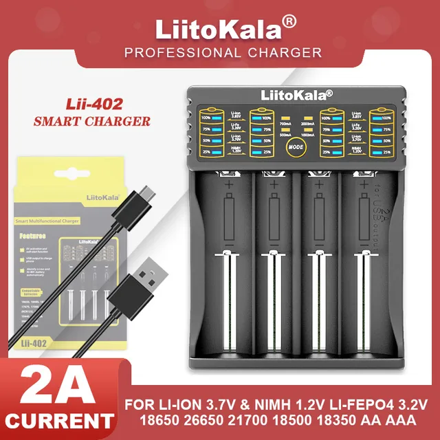 Liitokala Lii-500 Lii-402 Lii-202 Lii-100 3.7V 1.2V Multifunction 18650 26650 21700 17355 18350 14500 AA AAA  Battery Charger Lii-402 Charger