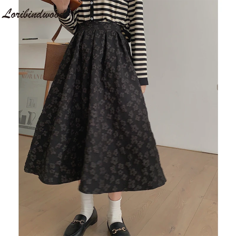 2022 New High Waist Jacquard Women's Mi-long Skirts Spring Summer Minimalism Vintage Female Umbrella A-Line Skirts tartan skirt