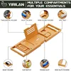 Extendable Sides Bathtub Tray Bamboo Bathtub Caddy with Phone Rack Wine Glass Holder 3