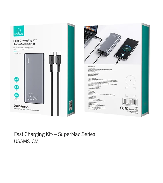 Usams-batería Externa Portátil De Carga Rápida, Cargador De Teléfono De  30000mah, 65w, Pd, Para Iphone, Ipad, Xiaomi, Huawei - Batería Externa -  AliExpress