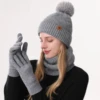 Thermal Winter Set for Women 3 in 1 Knitted Beanie Scarf Gloves Fleece Lined Windproof for Skiing Snowboarding Cold Weather