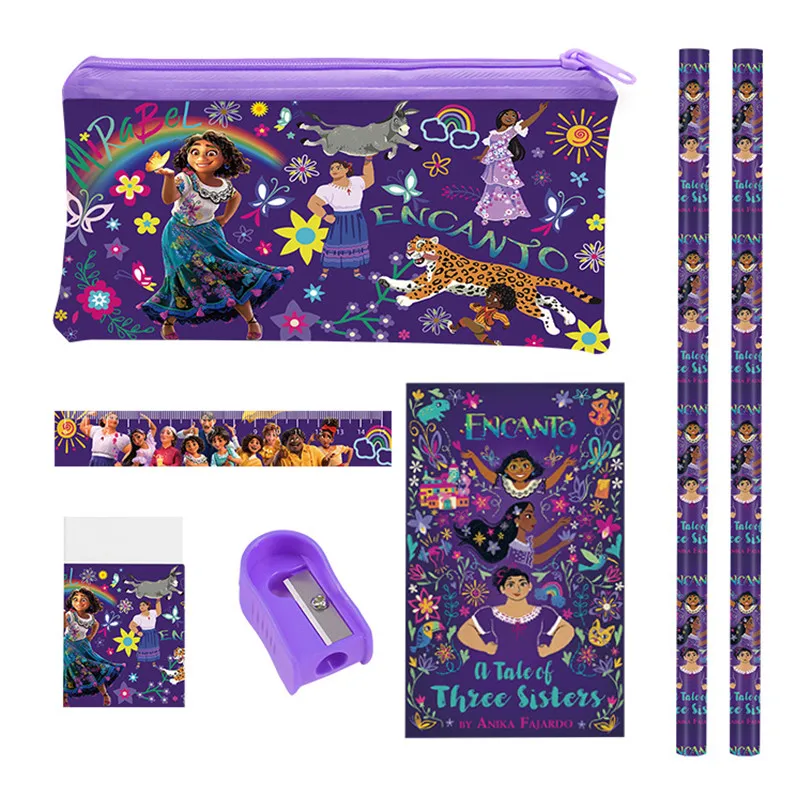 Disney Encanto Anime Stazionario Set Mirabel Cartoon Pencil Eraser Righello Temperamatite Astuccio Notebook 6 Pezzi Set Regalo Per Studenti