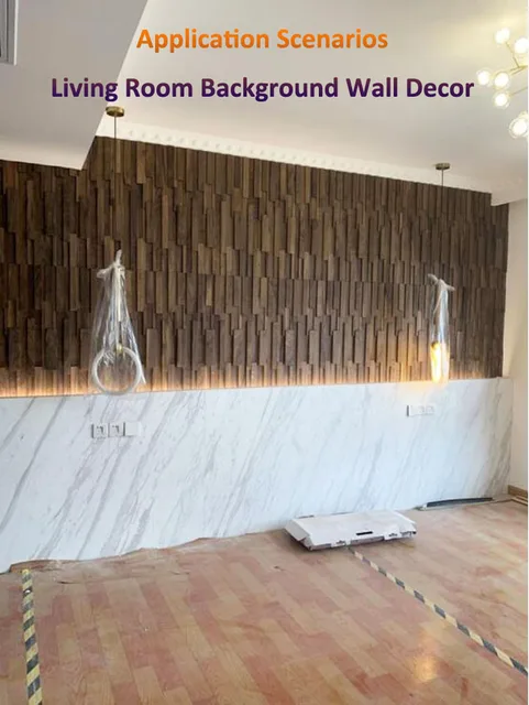 ธรรมชาติสีดําวอลนัทไม้อะคูสติกแผง 80x20 ซม.ไม้โมเสคกระเบื้องสําหรับภายใน Wall Art ขนาดใหญ่ตกแต่งบ้าน 4 ชิ้น/กล่อง 1