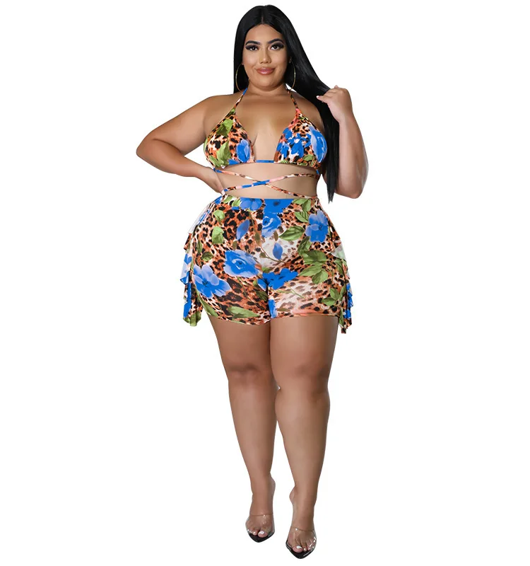 My916 Plus Size Women's Summer New Print Cool and Sexy Swimsuit Set