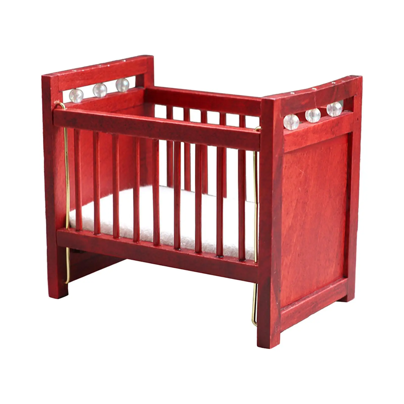 

Mini Dollhouse Bed Scenery Toy:12 Scale Red Supplies Scene Crib Decoration